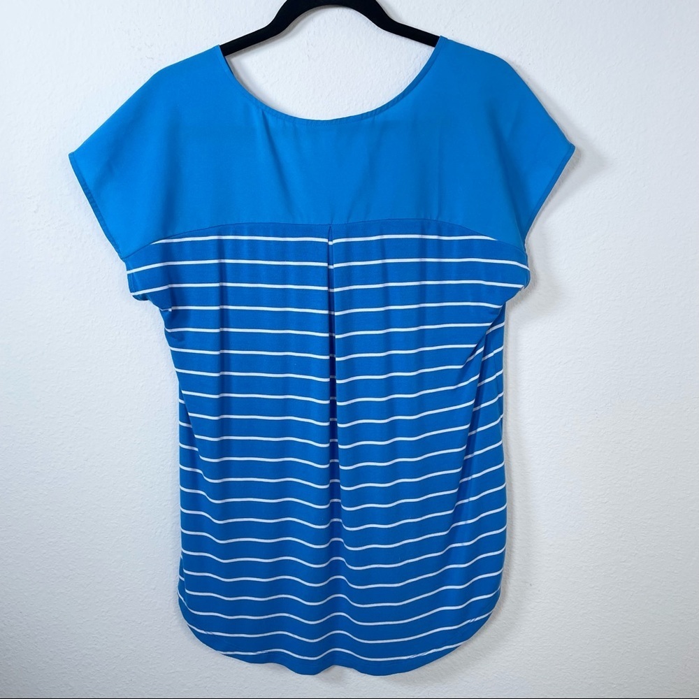 Blue Stripe V-Neck Blouse - Picture 2 of 6